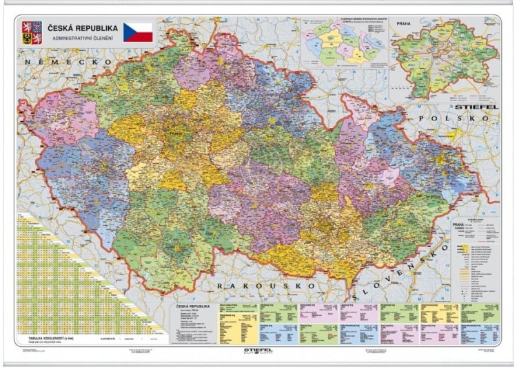 Czechy. Mapa ścienna administracyjno-drogowa