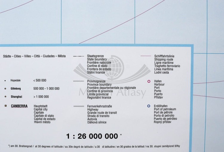 Świat 1:26 000 000. Mapa polityczna z portami magnetyczna. Rama alu SLIM. Legenda