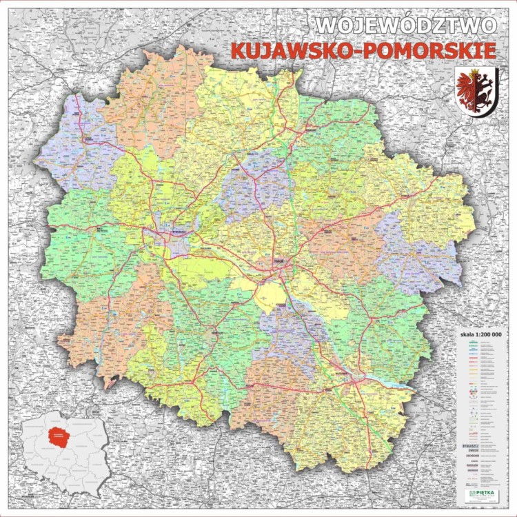 Województwo kujawsko-pomorskie 1:200 000. Mapa ścienna administracyjno-drogowa