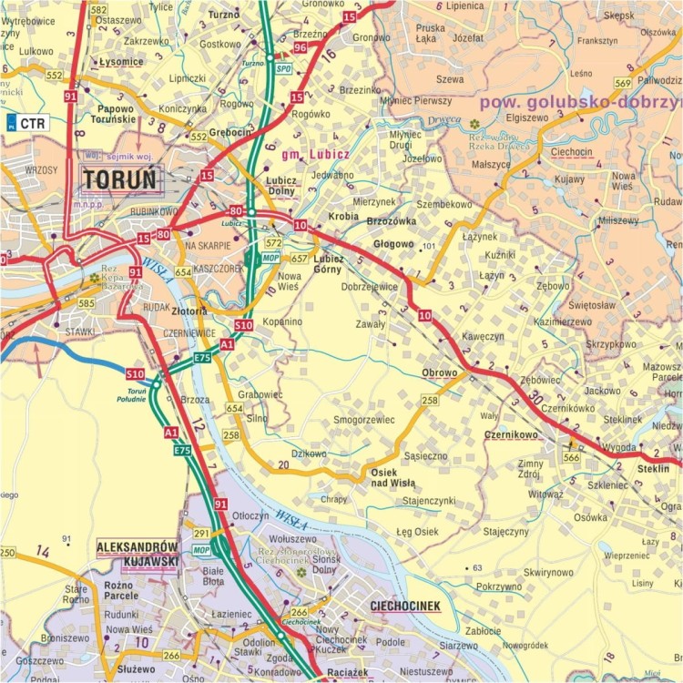 Województwo kujawsko-pomorskie 1:200 000. Mapa ścienna administracyjno-drogowa. Fragment