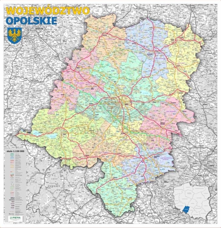 Województwo opolskie 1:150 000. Mapa ścienna administracyjno-drogowa