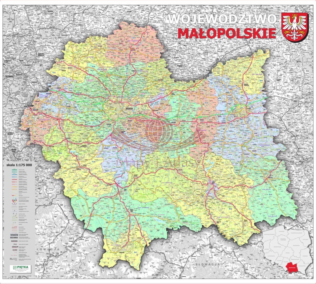 Województwo małopolskie 1:200 000. Mapa ścienna administracyjno-drogowa. Wyd. 2026. Wersja STRONG