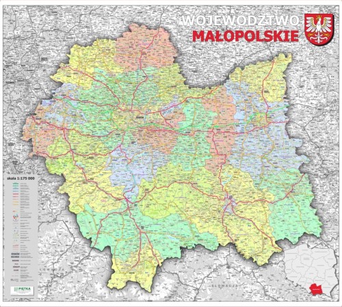 Województwo małopolskie 1:200 000. Mapa ścienna administracyjno-drogowa