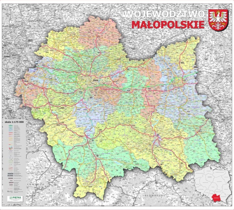Województwo małopolskie 1:200 000. Mapa ścienna administracyjno-drogowa
