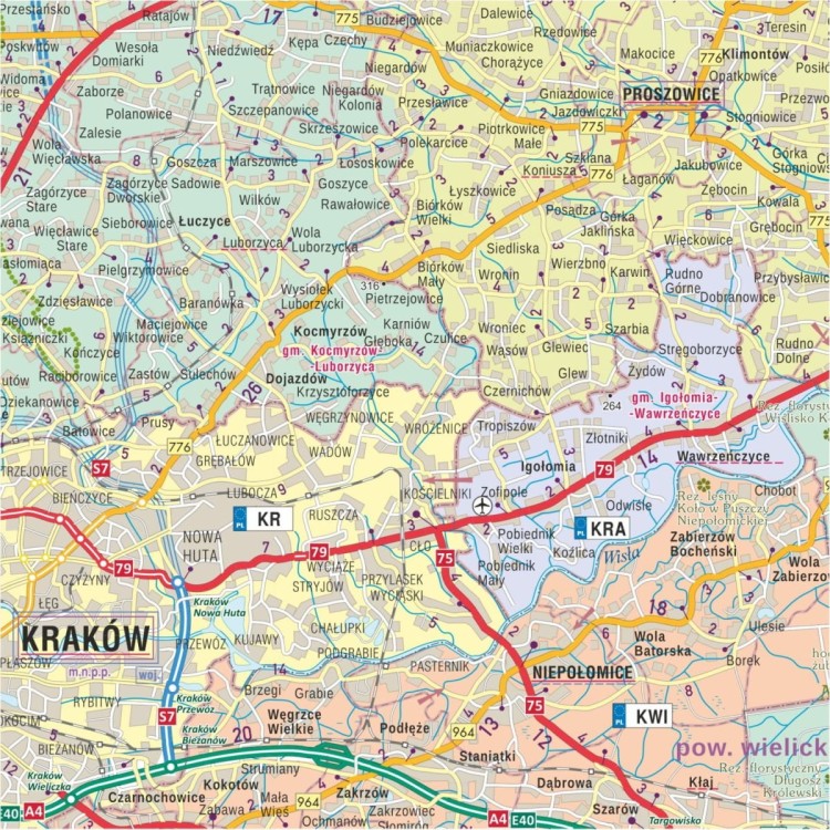 Województwo małopolskie 1:200 000. Mapa ścienna administracyjno-drogowa. Fragment