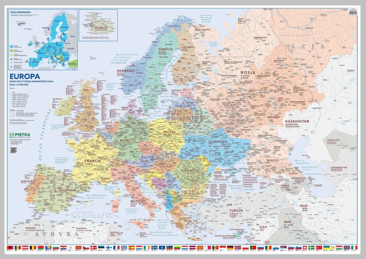 Europa 1:4 500 000. Mapa administracyjno-polityczna do wpinania Wydawnictwa Piętka