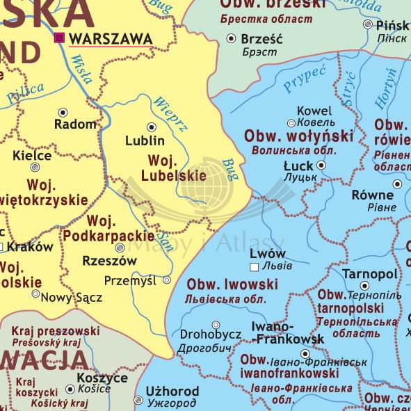 Europa 1:4 500 000. Mapa administracyjno-polityczna do wpinania Wydawnictwa Piętka. Fragment 2