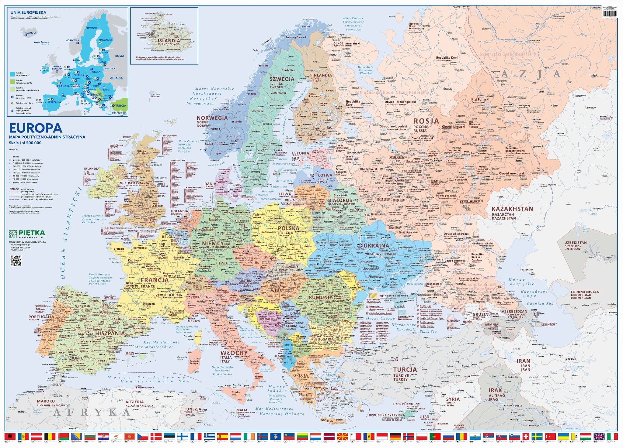 Europa 1:4 500 000. Mapa ścienna polityczno-administracyjna. Wersja STRONG