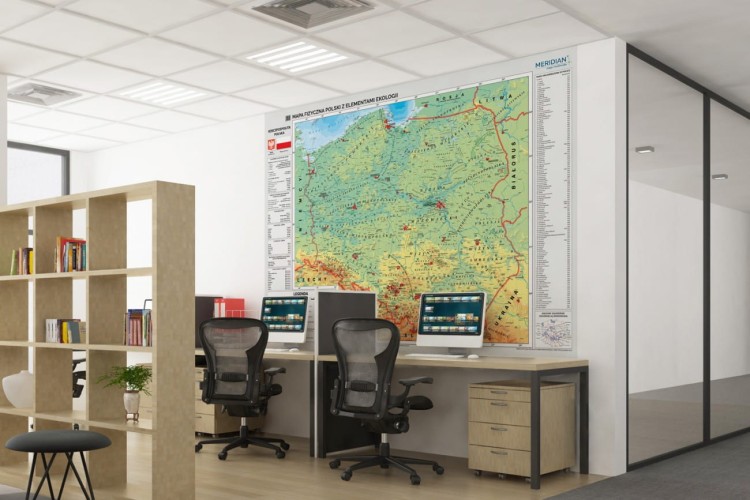 Polska. Fototapeta samoprzylepna. Mapa fizyczna z elementami ekologii