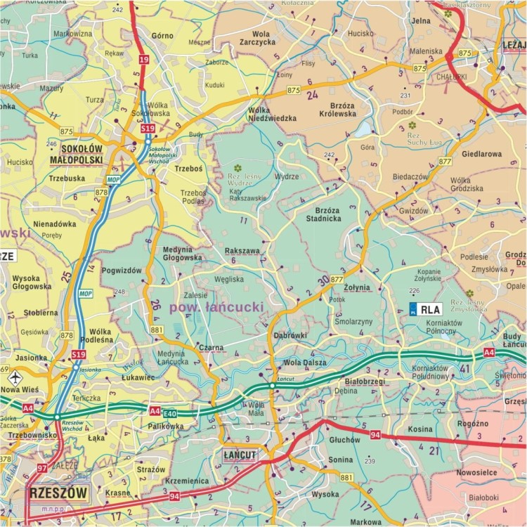 Województwo podkarpackie 1:200 000. Mapa ścienna administracyjno-drogowa. Fragment