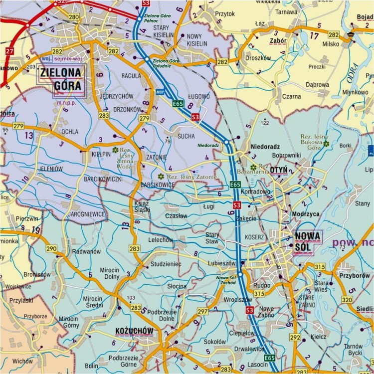 Województwo lubuskie 1:180 000. Mapa ścienna administracyjno-drogowa. Fragment