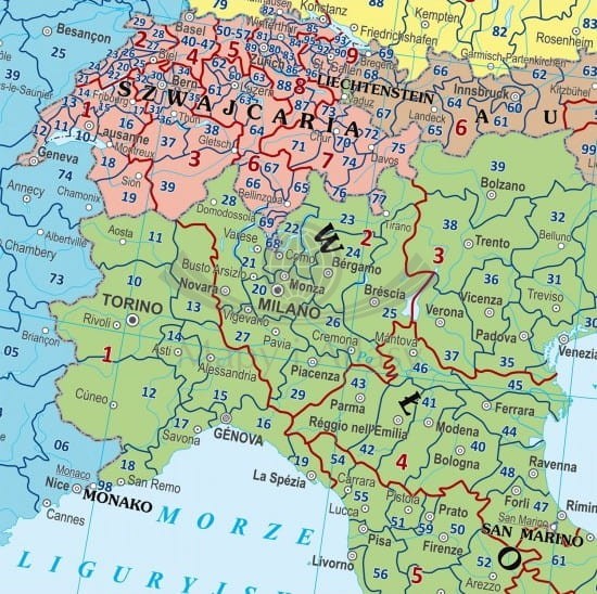 Europa 1:4 000 000. Kody pocztowe. Mapa w ramie drewnianej. Wydawnictwo: Eko-Graf. Fragment 5