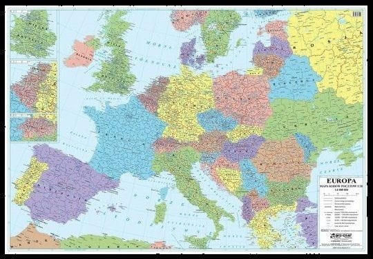 Europa 1:4 000 000. Mapa. Kody pocztowe. Wersja do wpinania. Wydawnictwo: Eko-Graf