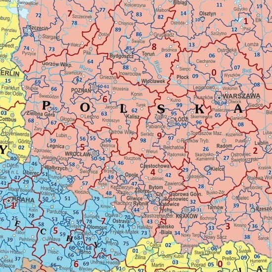 Europa 1:4 000 000. Mapa. Kody pocztowe. Wersja do wpinania. Wydawnictwo: Eko-Graf. Fragment 1