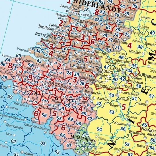 Europa 1:4 000 000. Mapa. Kody pocztowe. Wersja do wpinania. Wydawnictwo: Eko-Graf. Fragment 2