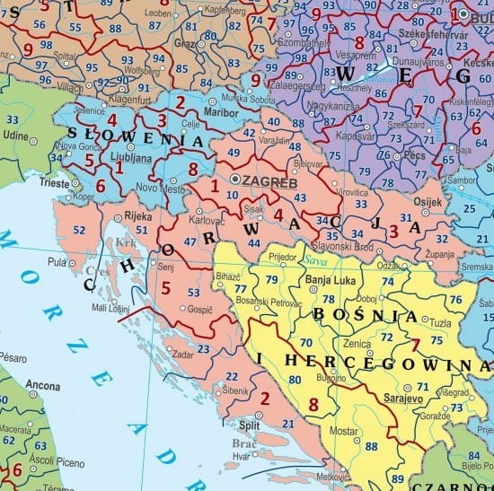 Europa 1:4 000 000. Mapa. Kody pocztowe. Wersja do wpinania. Wydawnictwo: Eko-Graf. Fragment 3