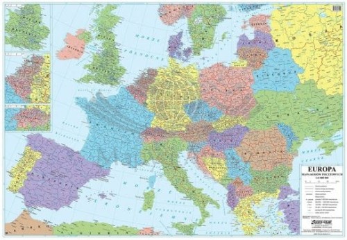 Europa 1:4 000 000. Naklejka, mapa ścienna. Kody pocztowe. Wydawnictwo: Eko-Graf