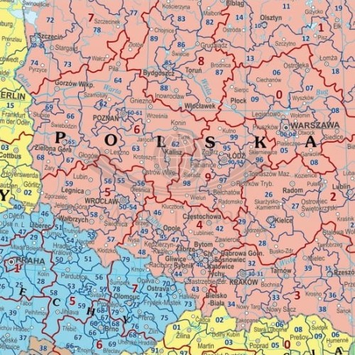 Europa 1:4 000 000. Naklejka, mapa ścienna. Kody pocztowe. Fragment 1