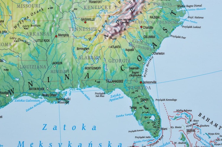 Ameryka Północna 1:7 480 000. Mapa ścienna fizyczna wydawnictwa Meridian. Fragment 2