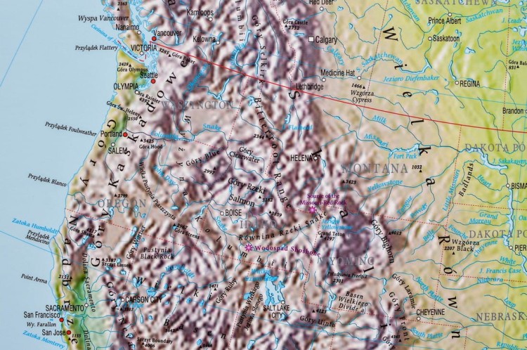 Ameryka Północna 1:7 480 000. Mapa ścienna fizyczna wydawnictwa Meridian. Fragment 5