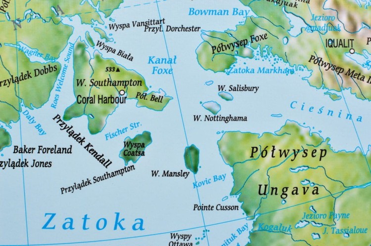 Ameryka Północna 1:7 480 000. Mapa ścienna fizyczna wydawnictwa Meridian. Fragment 8