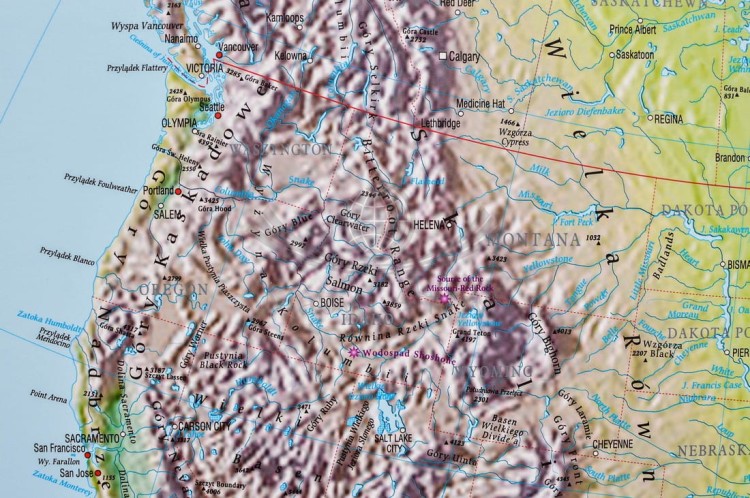 Ameryka Północna 1:5 600 000. Mapa ścienna fizyczna wydawnictwa Meridian. Fragment 5