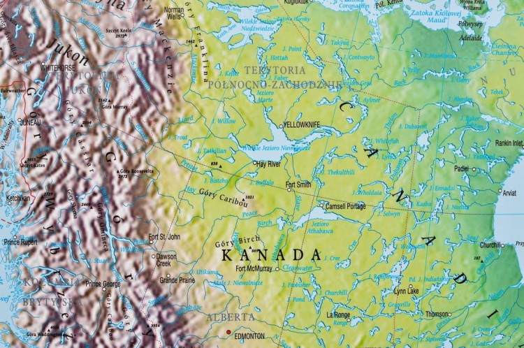 Ameryka Północna 1:5 600 000. Mapa ścienna fizyczna wydawnictwa Meridian. Fragment 6