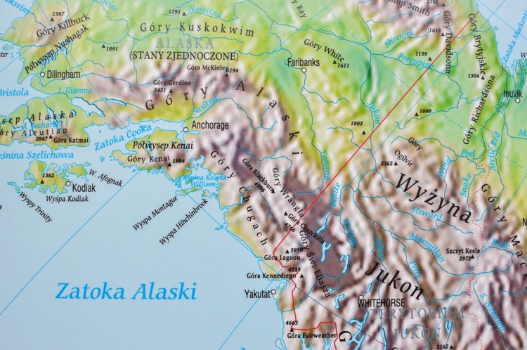 Ameryka Północna 1:5 600 000. Mapa ścienna fizyczna wydawnictwa Meridian. Fragment 7
