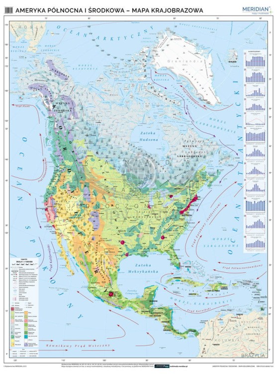 Ameryka Północna i Środkowa 1:5 600 000. Mapa ścienna krajobrazowa wydawnictwa Meridian