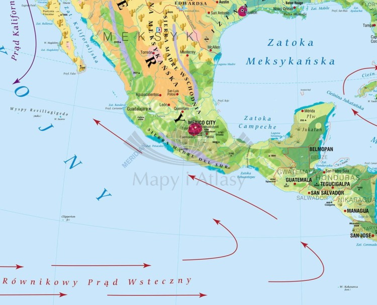 Ameryka Północna i Środkowa 1:5 600 000. Mapa ścienna krajobrazowa wydawnictwa Meridian. Fragment 2