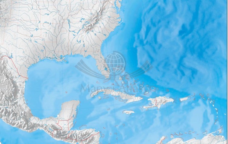 Ameryka Północna 1:7 500 000. Mapa ścienna konturowa (do ćwiczeń) wydawnictwa Meridian. Fragment 2