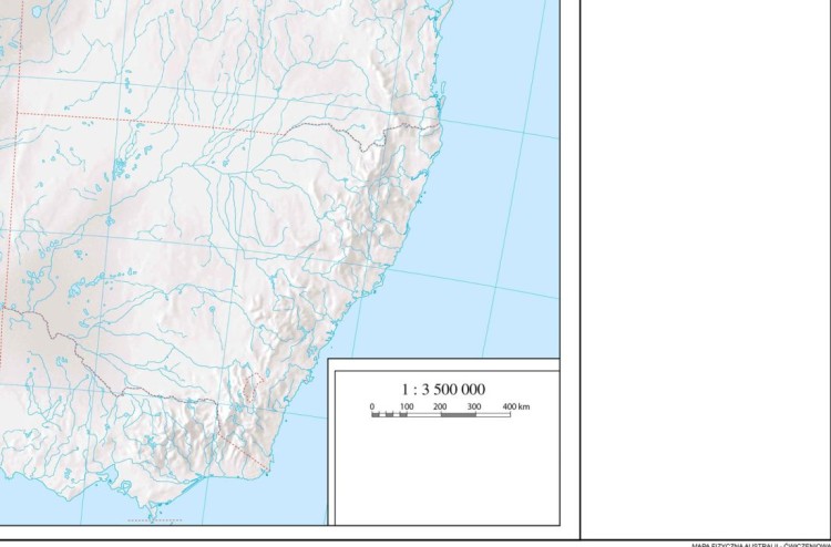Australia 1:3 500 000. Mapa ścienna konturowa (do ćwiczeń) wydawnictwa Meridian. Fragment 3