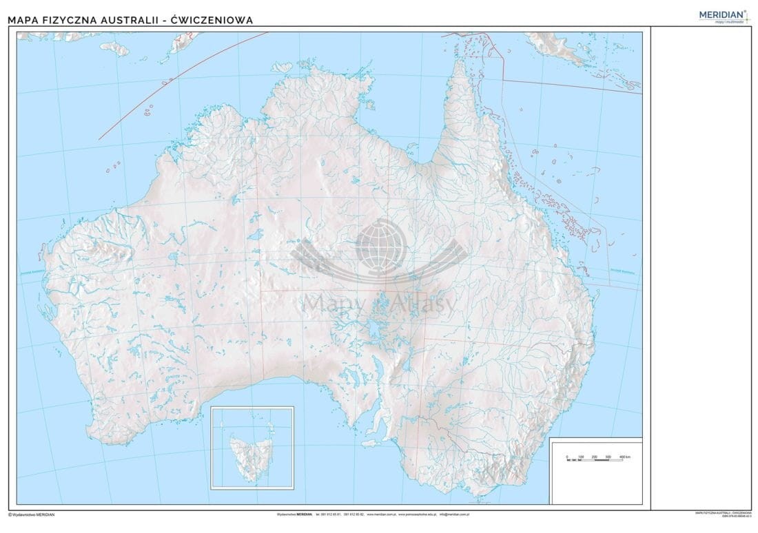 Australia 1:2 800 000. Mapa ścienna konturowa (do ćwiczeń). Drewniane półwałki