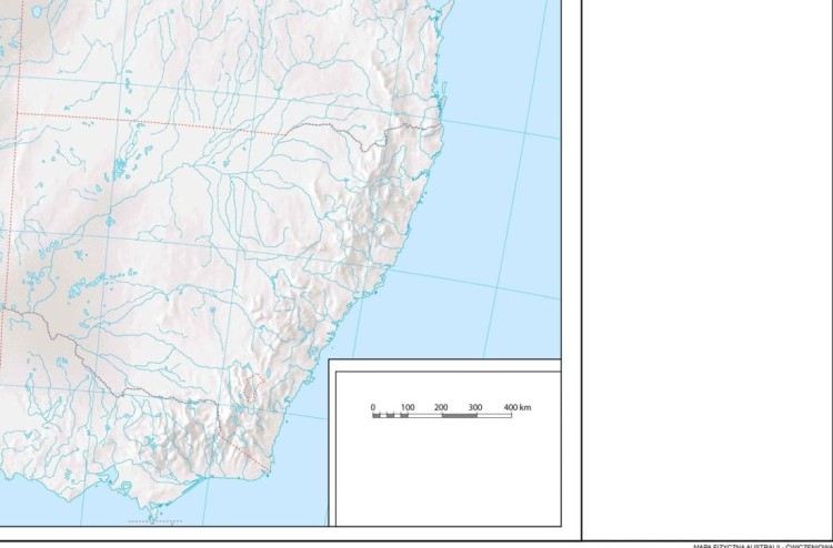 Australia 1:2 800 000. Mapa ścienna konturowa (do ćwiczeń) wydawnictwa Meridian. Fragment 3
