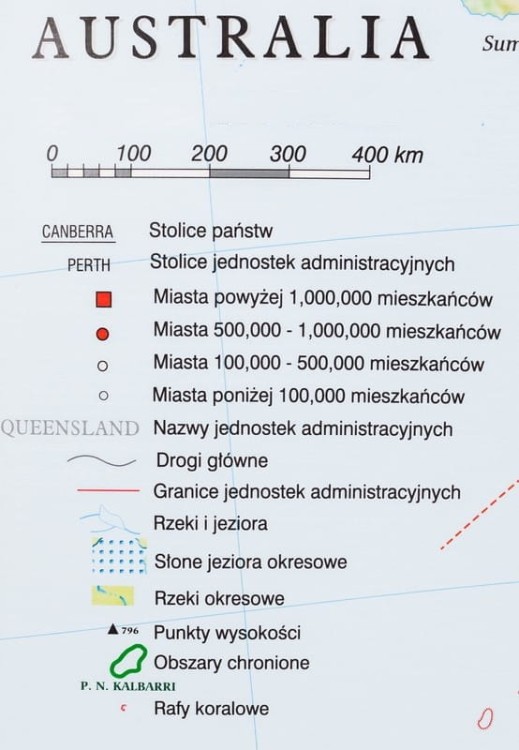 Australia 1:2 800 000. Mapa ścienna fizyczna wydawnictwa Meridian. Legenda