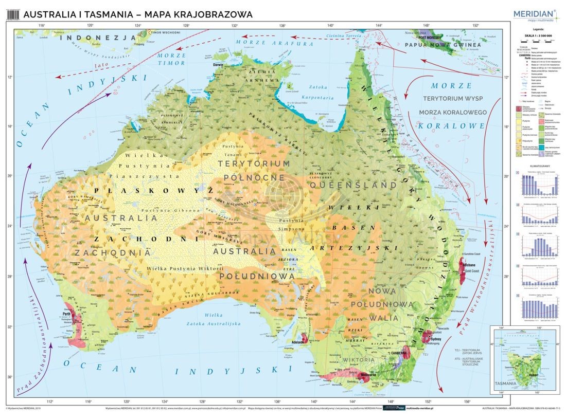 Australia 1:3 500 000. Mapa ścienna krajobrazowa. Drewniane półwałki