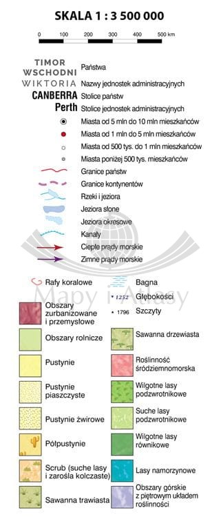 Australia 1:3 500 000. Mapa ścienna krajobrazowa wydawnictwa Meridian. Legenda