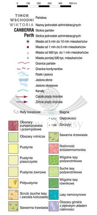 Australia 1:2 800 000. Mapa ścienna krajobrazowa wydawnictwa Meridian. Legenda