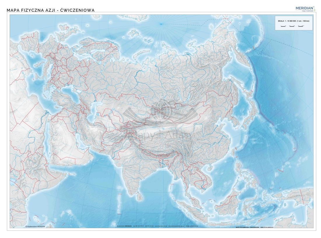 Azja 1:10 500 000. Mapa ścienna konturowa (do ćwiczeń). Drewniane półwałki