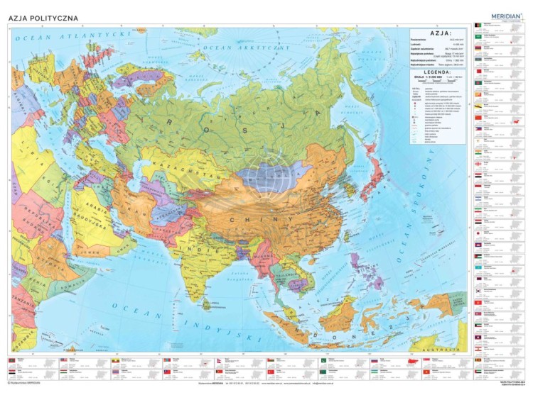 Azja 1:9 600 000. Mapa ścienna polityczna wydawnictwa Meridian