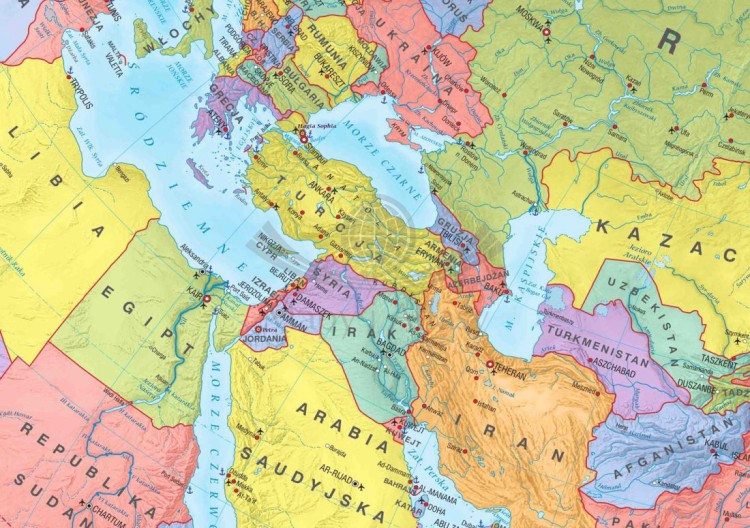 Azja 1:9 600 000. Mapa ścienna polityczna wydawnictwa Meridian. Fragment 1