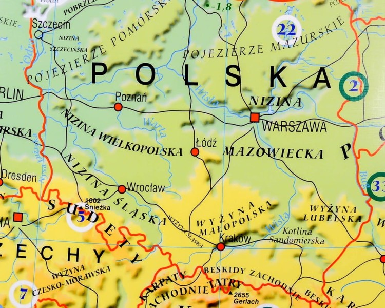 Europa 1:4 000 000. Mapa ścienna fizyczna wydawnictwa Meridian. Fragment 1