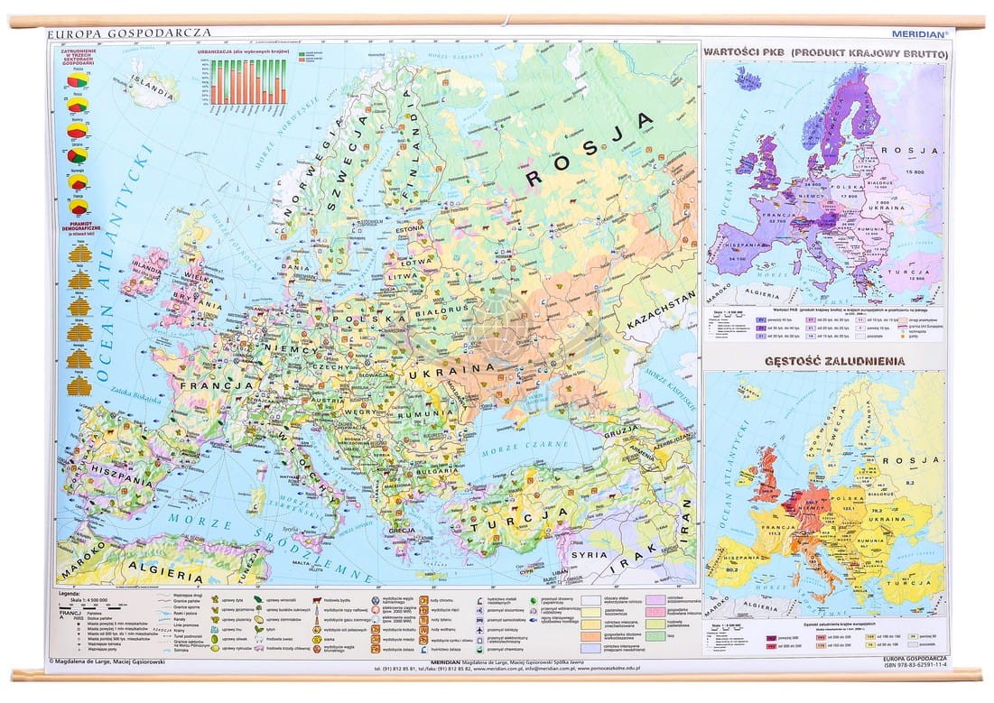Europa gospodarcza 1:3 600 000. Mapa ścienna. Drewniane półwałki