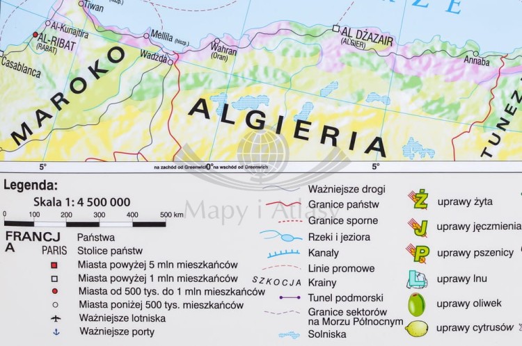 Europa gospodarcza 1:3 600 000. Mapa ścienna wydawnictwa Meridian. Legenda 1