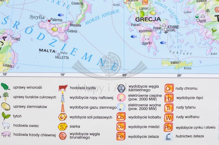 Europa gospodarcza 1:3 600 000. Mapa ścienna wydawnictwa Meridian. Legenda 2