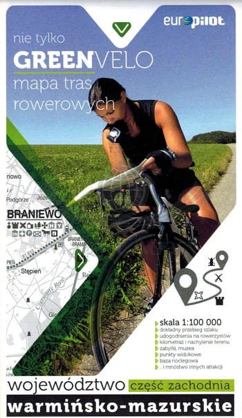 Województwo warmińsko-mazurskie, część zachodnia. Mapa turystyczna tras rowerowych. Nie tylko Green Velo. Euro Pilot