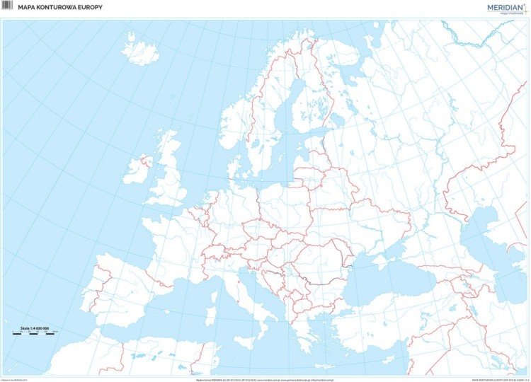 Europa 1:4 000 000. Mapa ścienna konturowa (do ćwiczeń) wydawnictwa Meridian