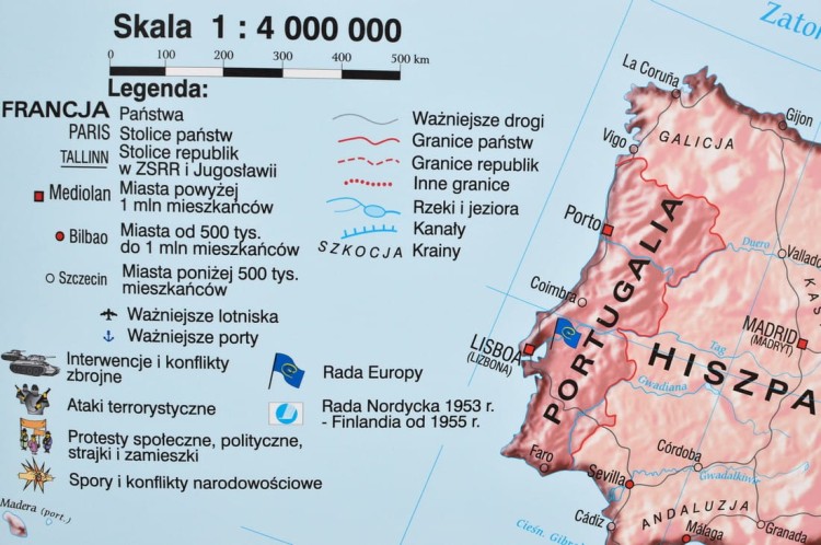Europa po 1945 roku. Mapa ścienna wydawnictwa Meridian. Legenda