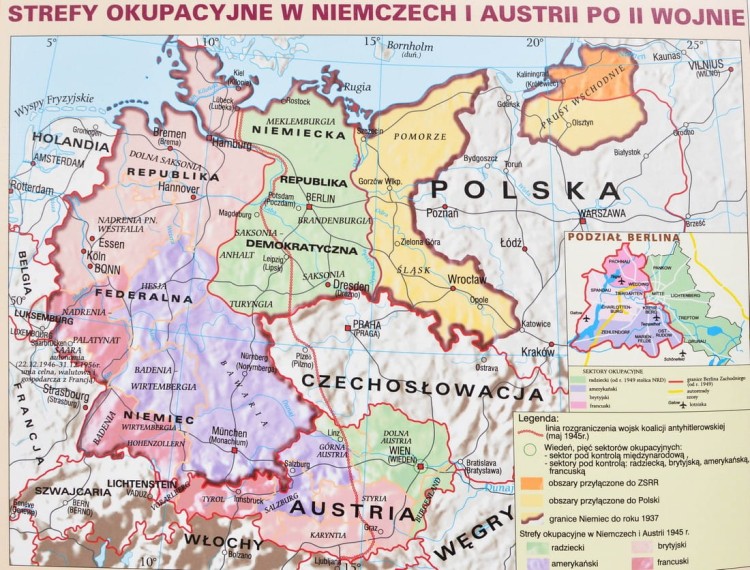 Europa po 1945 roku. Mapa ścienna wydawnictwa Meridian. Kartony boczne - fragment 1