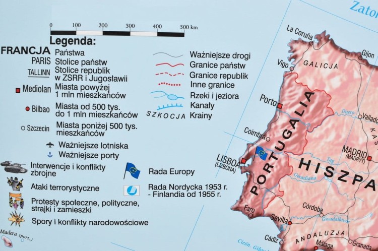Europa po 1945 roku. Mapa ścienna wydawnictwa Meridian. Legenda